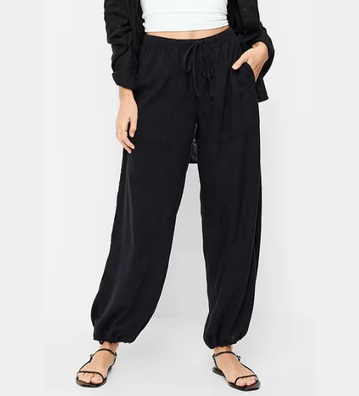 Mid Rise Linen Blend Cinched Ankle Pants